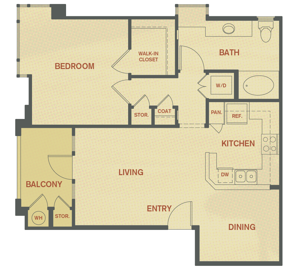 Plan A - 1 Bedroom , 1 Bath Floor Plan