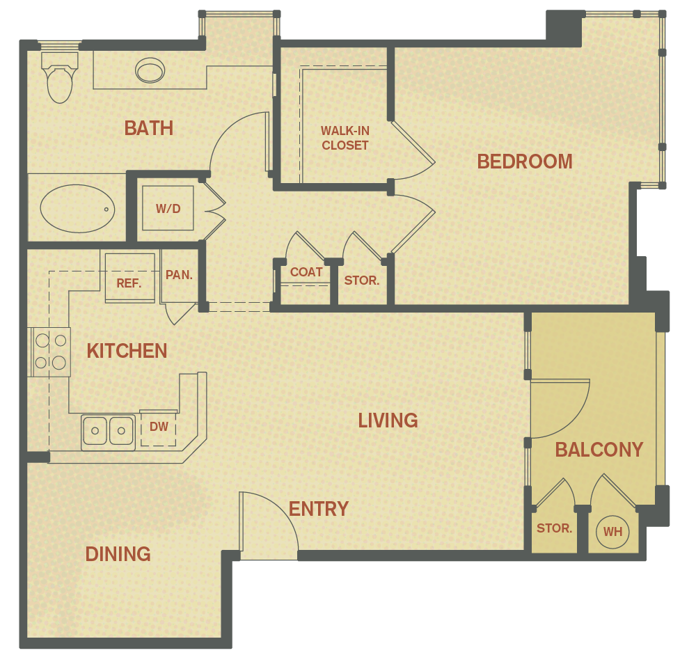 Plan A - 1 Bedroom , 1 Bath Floor Plan