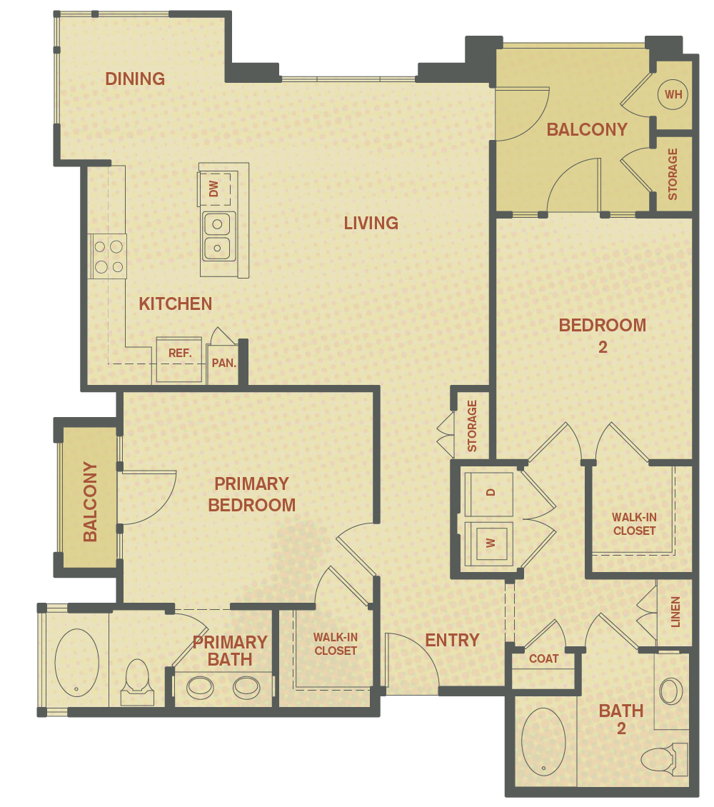 Plan B - 2 Bedroom , 2 Bath Floor Plan