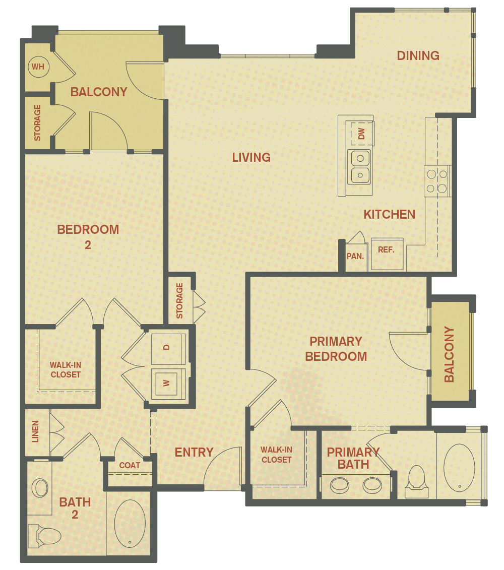 Plan B - 2 Bedroom , 2 Bath Floor Plan