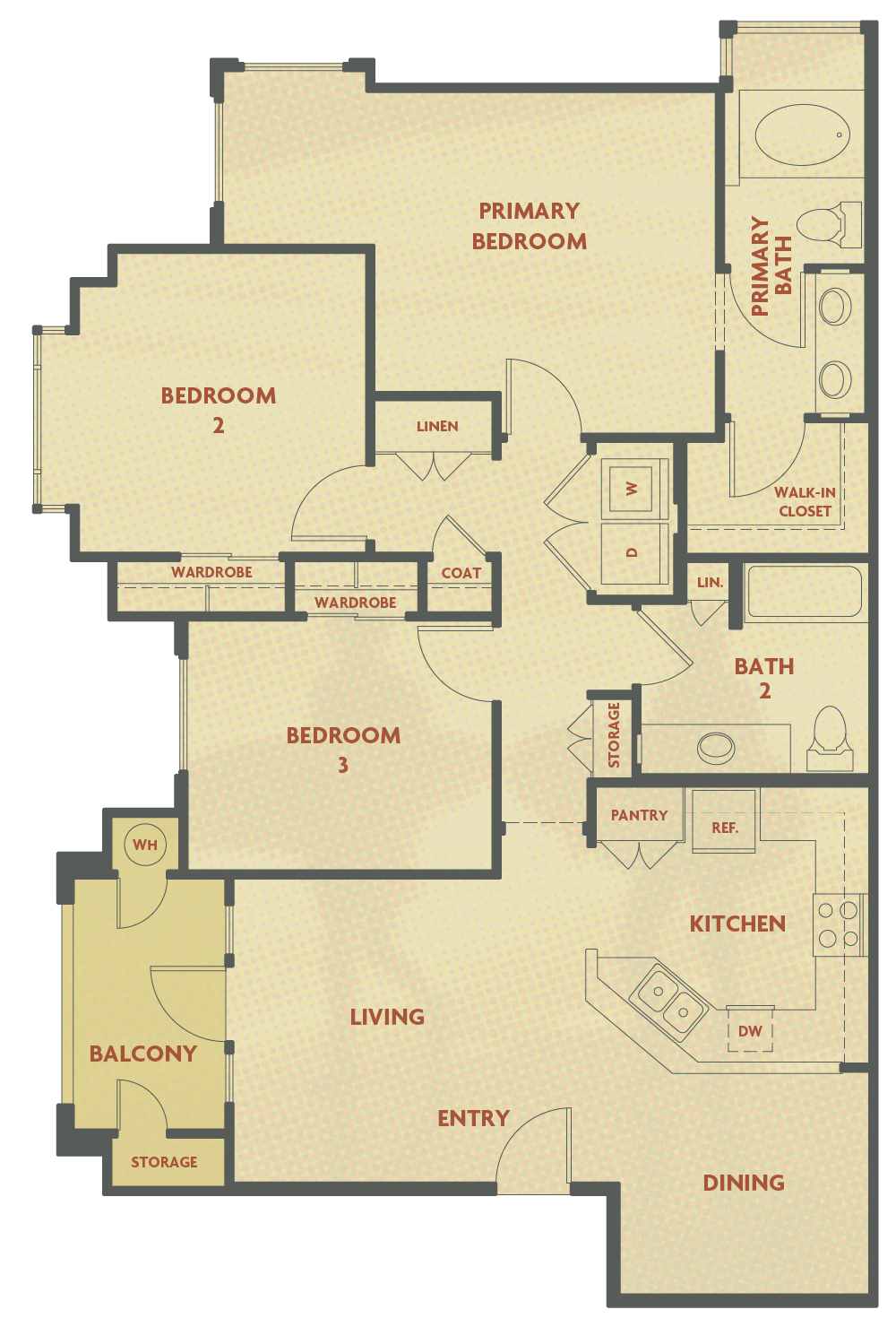 Plan C - 3 Bedroom , 2 Bath Floor Plan